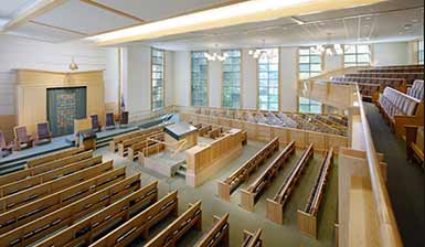 The seating in Young Israel of New Rochelle with an upstairs woman's section & another woman's section on the first floor